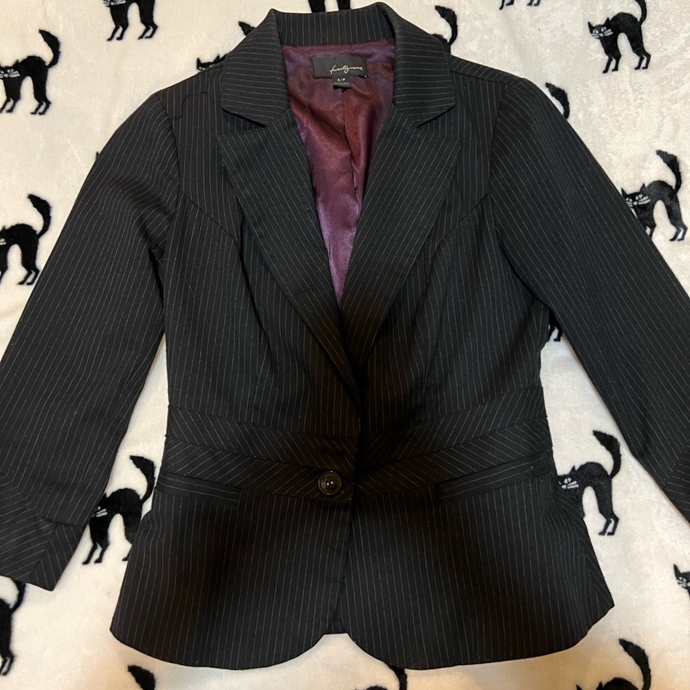 Blazer Jacket woman navy blue with white stripes size s